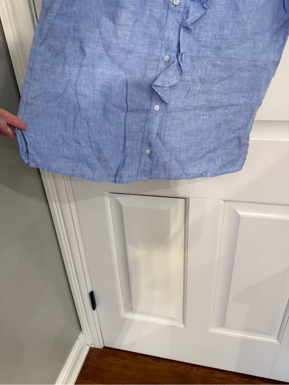 J.Crew Blue 100% Linen Ruffle Short Sleeve Button Front Top Size 0 6021_7